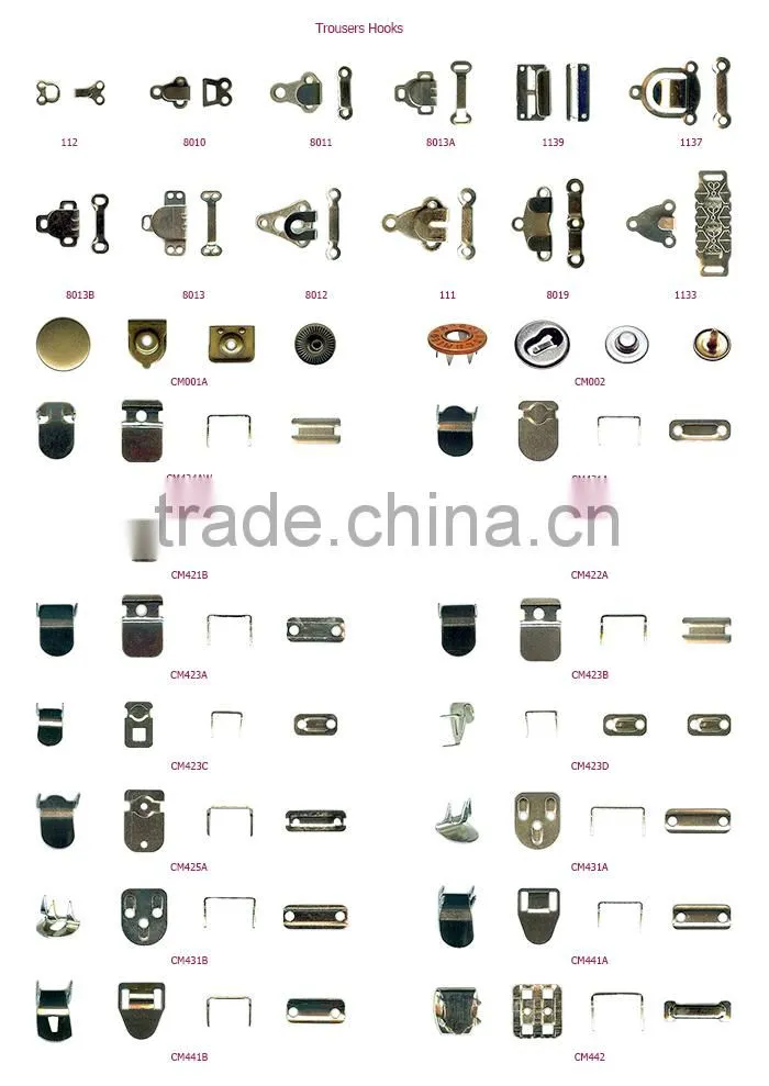 Fashion garment metal hook hook and eye hook and loop