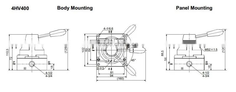 4HV Series Pneumatic Hand Valve-4 Ports Hand Lever Valve