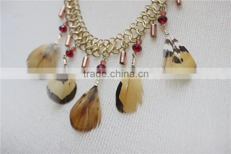 Newest Gold Feather Pendant Necklace Short Chain Rose-gold Charm Connected Necklace 2016 Fashion Style Wholesale