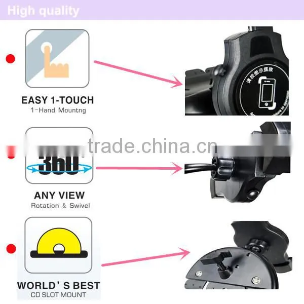 360 rotation car phone holder fixed on the CD mouth