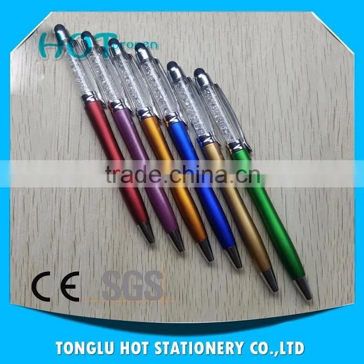 2016 Fashion Logo Printed 2 in 1Full color twist stylus crystal pen