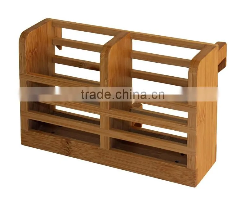 BH005/Hanger Bamboo Flatware Dish Rack Holder Accessory with Metal Utensil Clips