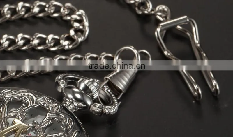 Silver Skeleton Pendant Chain Analog Quartz Men's Pocket Watch