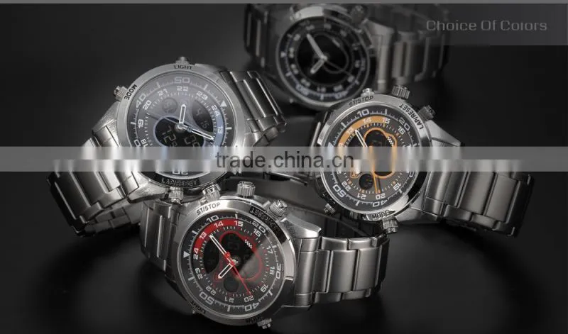 Shark Men Sport Brand New LED Analog Dual Time Zone Black Dial Japan Qaurtz Multifunction Movement Watch