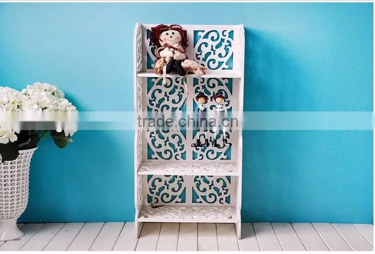 White color water proof DIY carved storage shelves with 4 layer width 42cm(FH-BL0442)