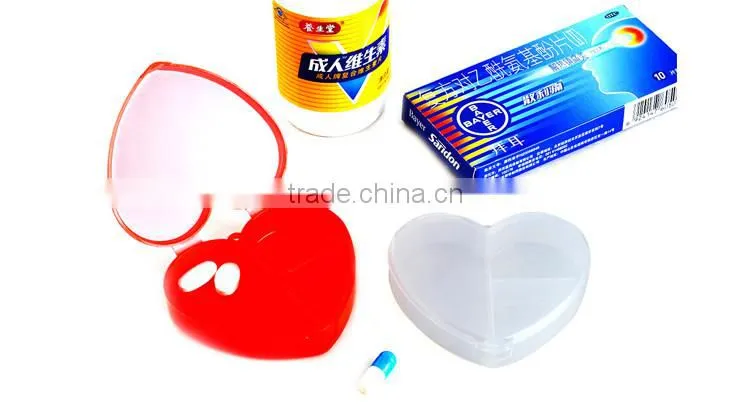 2016 Portable custom one day heart shaped pill box plastic