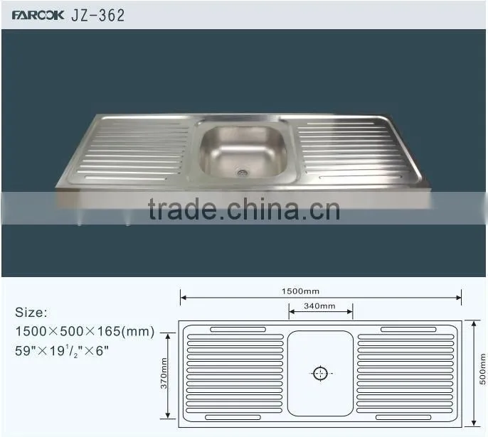 stainless steel kitchen sink JZ-362 150X50X16CM hot sale sinks