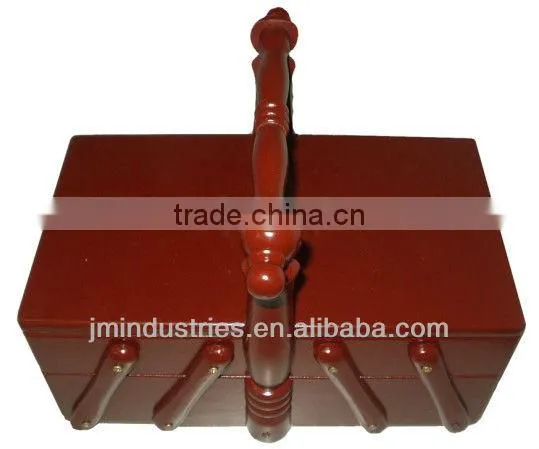 Folding Pine Wood Sewing Box with Handle