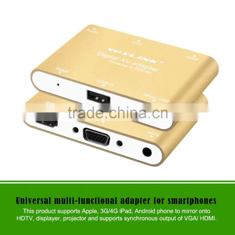1080P HDMI And VGA+Audio Dual Display Converter Digital AV Multiport Adapter Golden