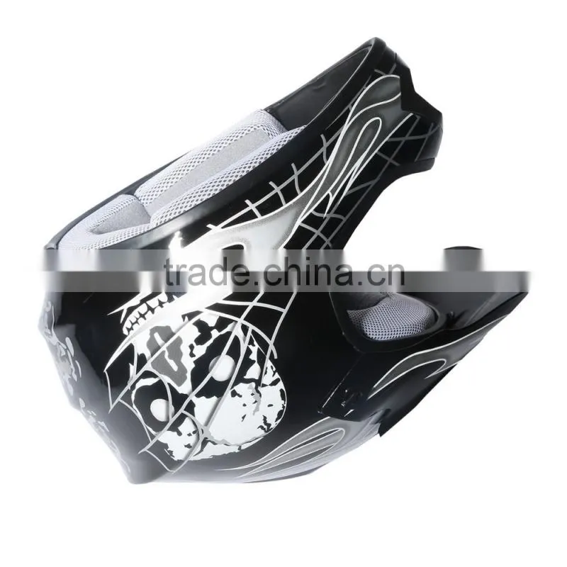 Youth Black/Silver Skull Bike Motocross Helmet Goggles+gloves+Interphone S M L