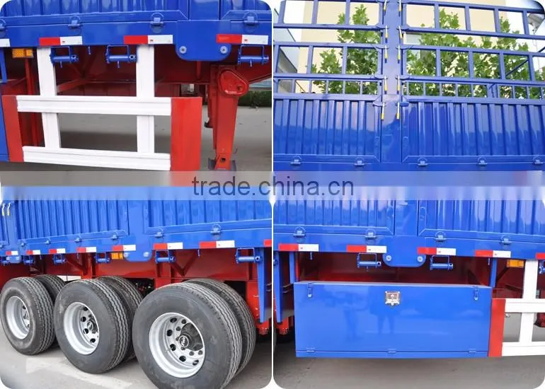 Factory price steel cage cargo fence trailer for grain transportation drop side flatbed stake cargo semi trailer