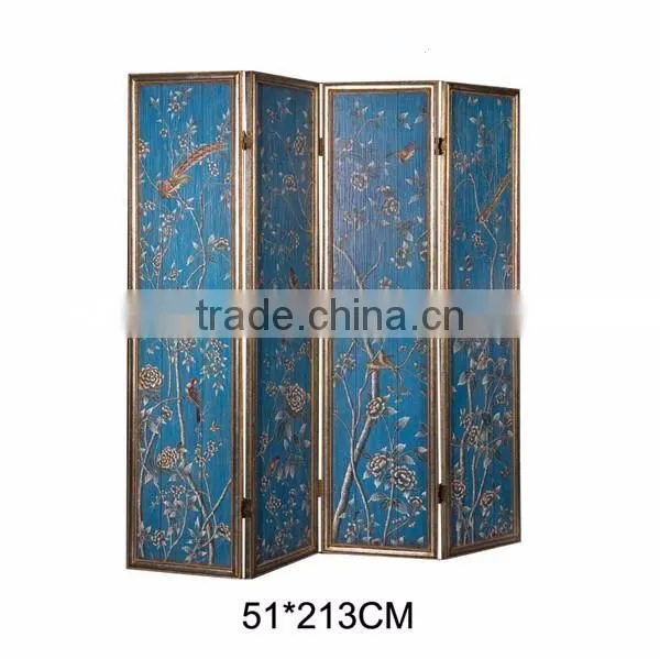 Arabian Furniture Painting Wooden Floor Screen, Retro Art Painting Four Panel Folding Screen, Solid Wood Carved Home Furniture