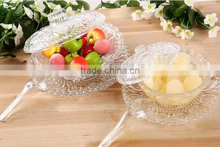 ice cream salad sugar crystal glass bowl with lid and stand