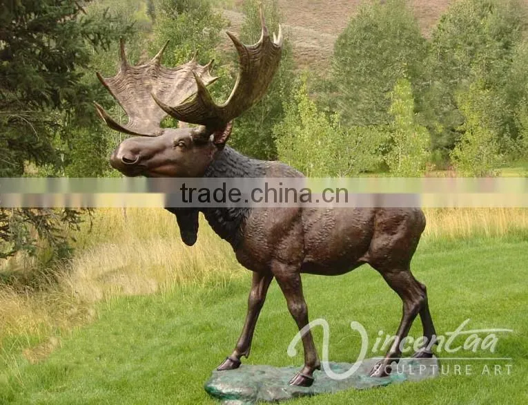 Art Garden Decor Life Size Bronze Casting Bull Moose Statue for Large Garden Decoration