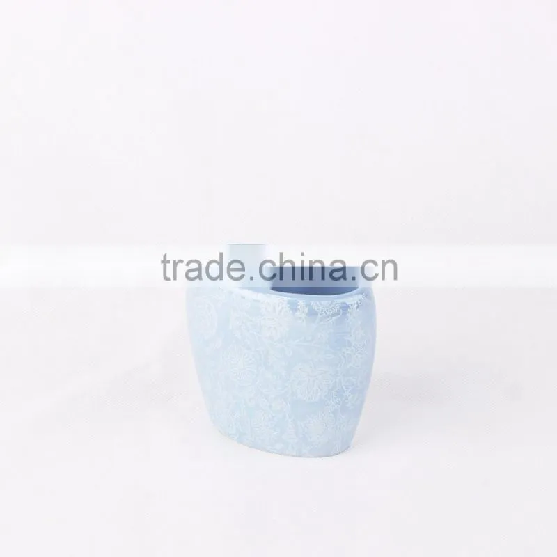 Wholesale Blue Glazed Decal Bathrooms Set Ceramic