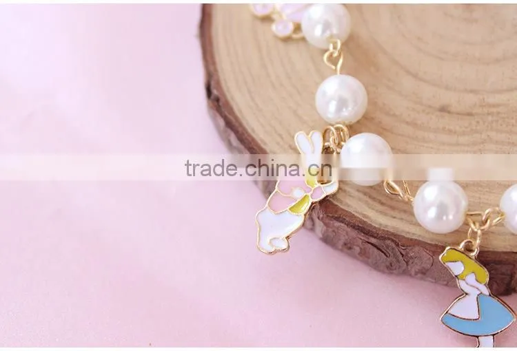 enamel rabbit pumpkin carriage the playing cards clock charms bracelet pearl linked bracelet with assorted charms