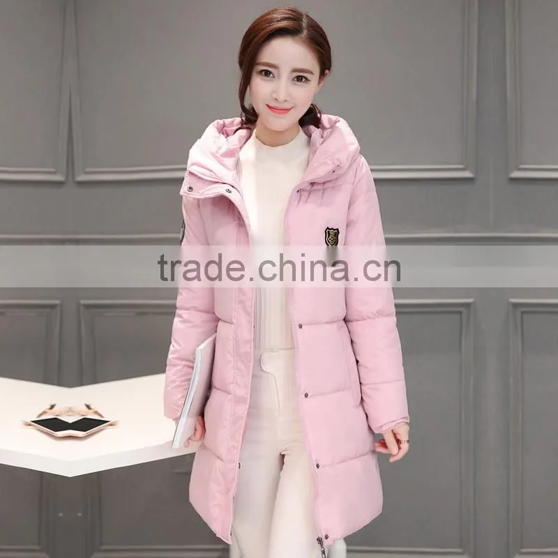 Korean women long hooded cotton padded jacket slim down jackets women 2016 winter coat