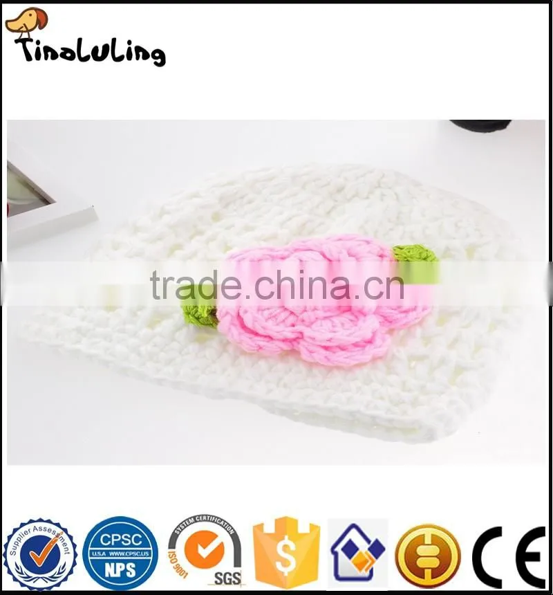 Knit crown Hat Photography Prop Crochet Infant Newborn Knitted kid children Girls Flower Hat baby
