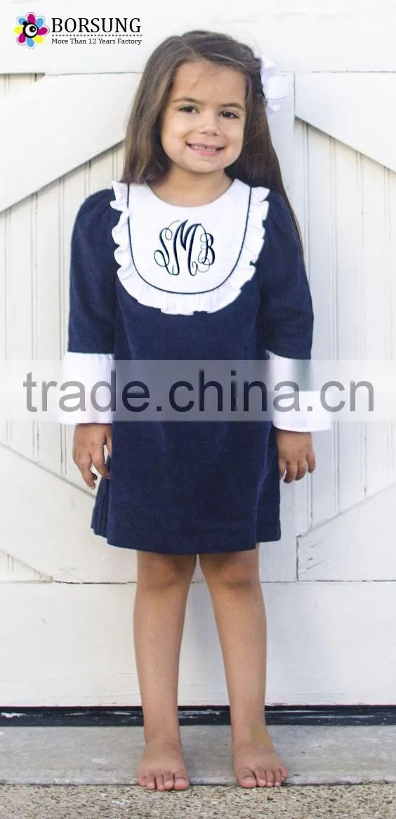 Latest children frocks designs High quality baby clothes Gilrs long sleeve embroidery cotton dress