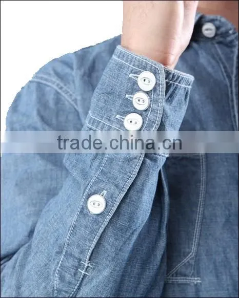 2016 new the cardiff twill military medium wash denim shirt with two chest pockets