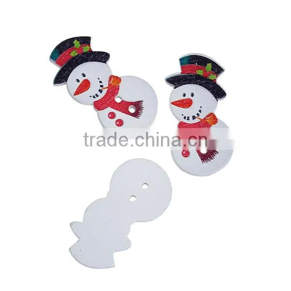 Wood Sewing Buttons Scrapbooking 2 Holes Christmas Snowman White & Red Hat Pattern