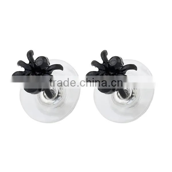 Ear Studs Earrings Halloween Spider Animal Black Rhinestone 8mm x 7mm