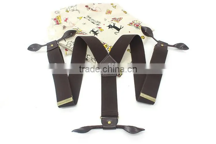 Mens Womens Elastic Leather Button Suspenders Adjustable 6 Holes Braces