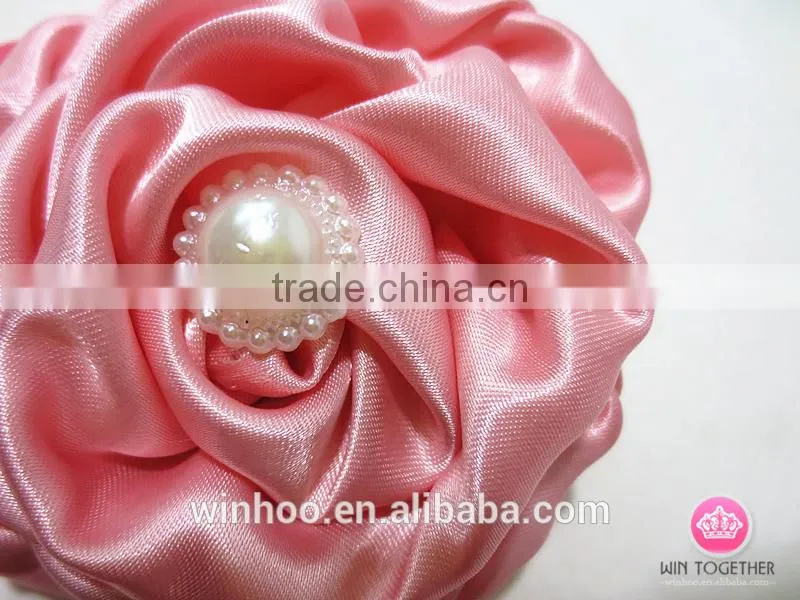 2015 hottest elastic peony flower hairband, satin flower with bead