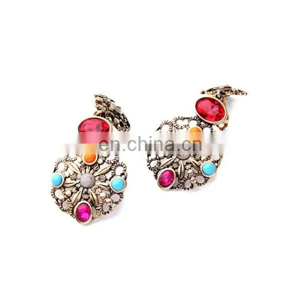 Bohemia vintage antique gold chandelier earrings with ruby