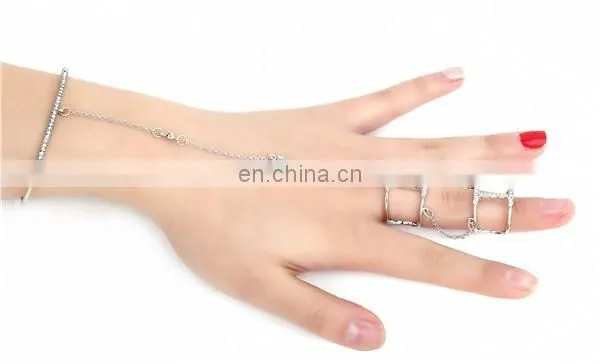 Gift for everyone Delicate Women Rhinestone Hand Harness Bracelet Slave Chain Link Finger Ring