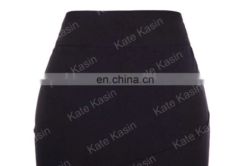 Kate Kasin Occident Women's OL High Stretchy Hips-Wrapped Black Pencil Skirt KK000269-1