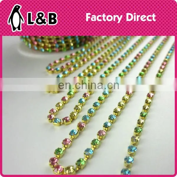 wholesale soldering SS12 multi color rhinestone cup chain