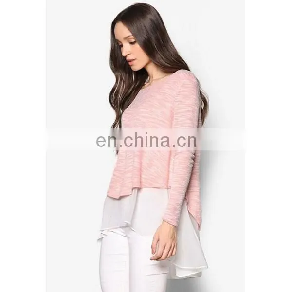 Muslim Layered Dip Hem Long Sleeve Sweater Blouse for women islamic clothing