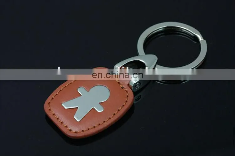 Wholesale Fashion Leopard Head Shape Metal Keychain with Leather Key Ring