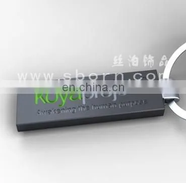 Rectangle Black Color Metal Keychain with Custom Embossed Logo