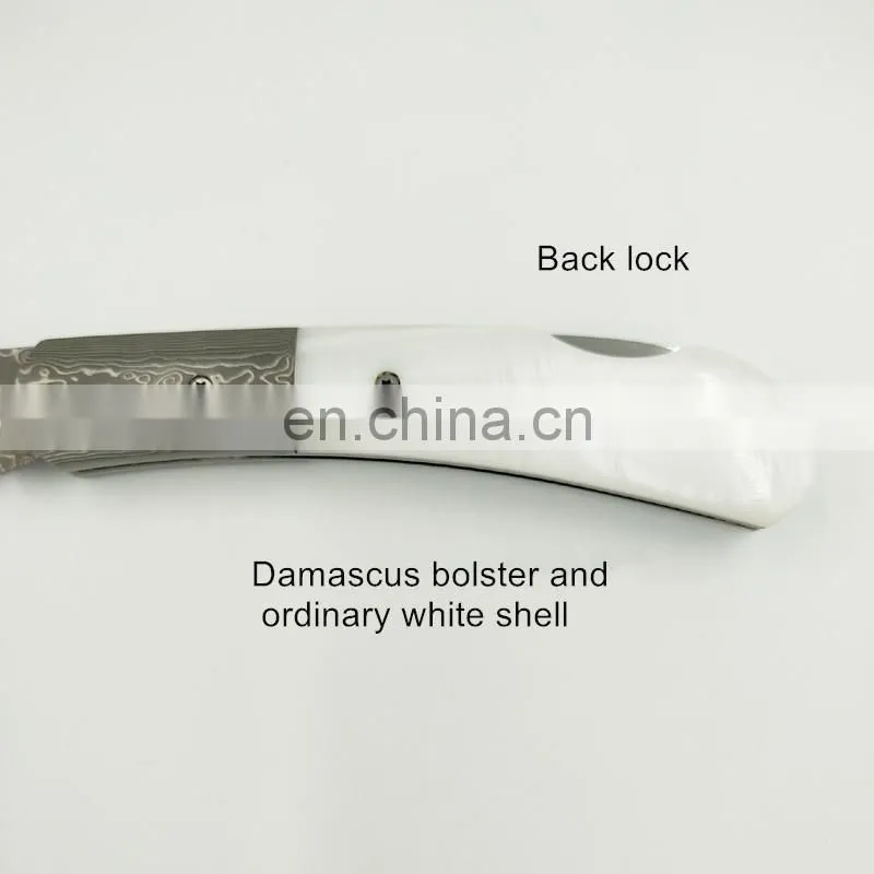 Handmade exquisite shell handle backlock damascus folding gift knife