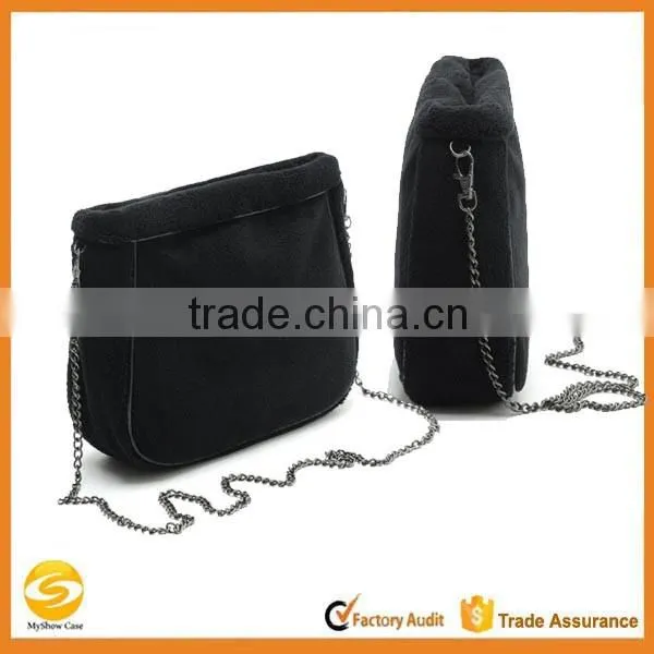 High quality OEM Fleece cosmetic hand bag,black makeup travel pouch,toiletry travel vanity artist bag