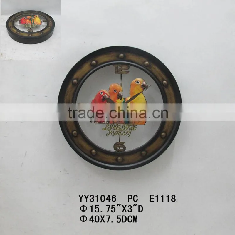 Factory decorative antique bird metal wall round clock