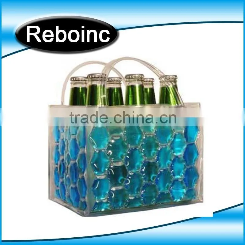 Free sample Design Printed Various Color Transparent PVC Plastic Carryingpvc ice bag Wine Beer Bottle Ice cooler Bag