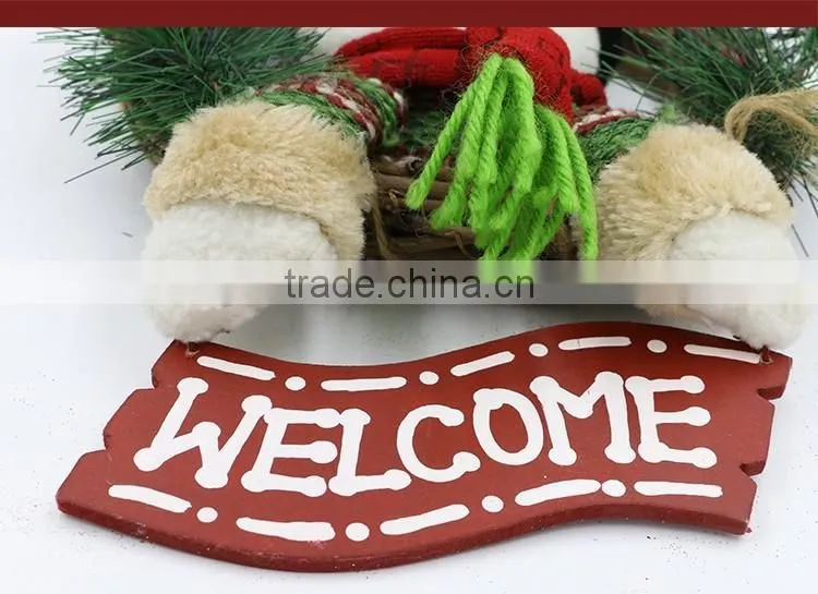 XMAS Hanging Plush Snowman Welcome Door Decoration Christmas Wreath
