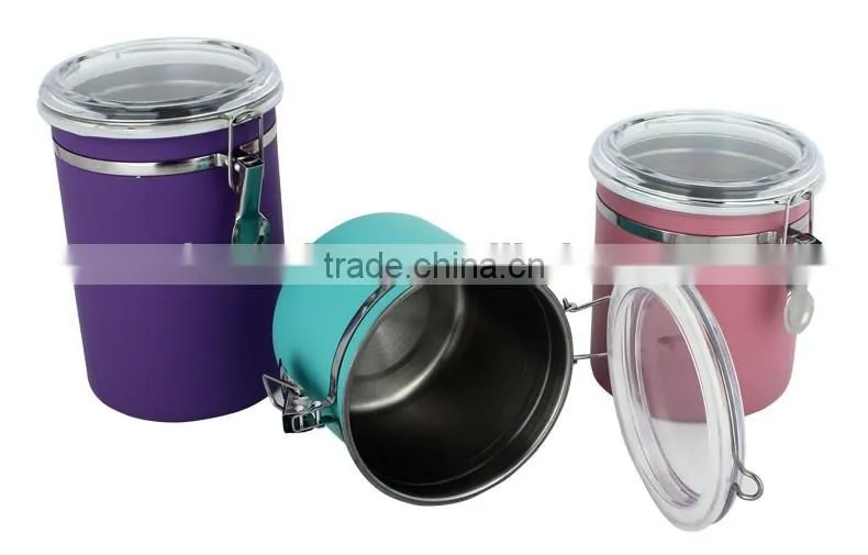 3pcs colorful stainless steel canister jar sets/kitchen Storage jars/ tea tin see through lid