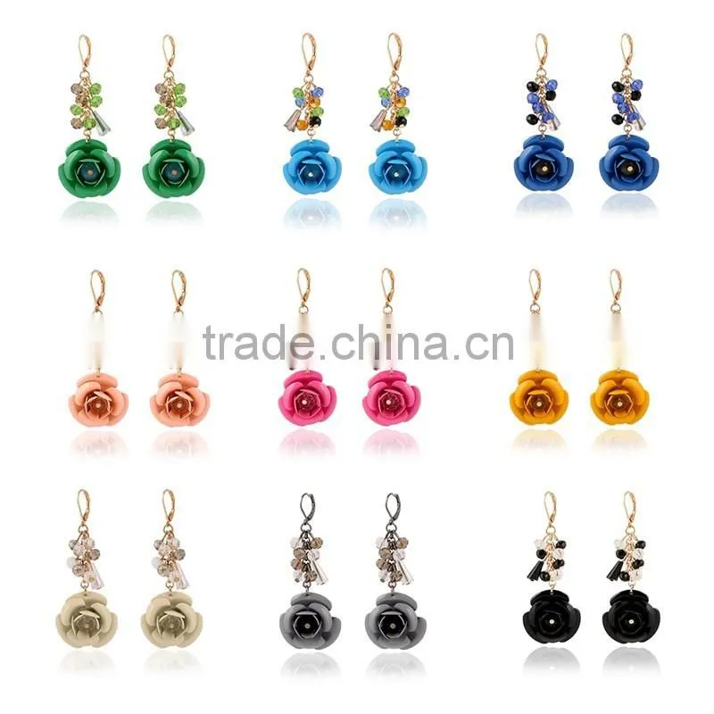 2016 Sunnmer Tropical Style Fashion Crystal Enemaled Cheap Flower Drop Earrings