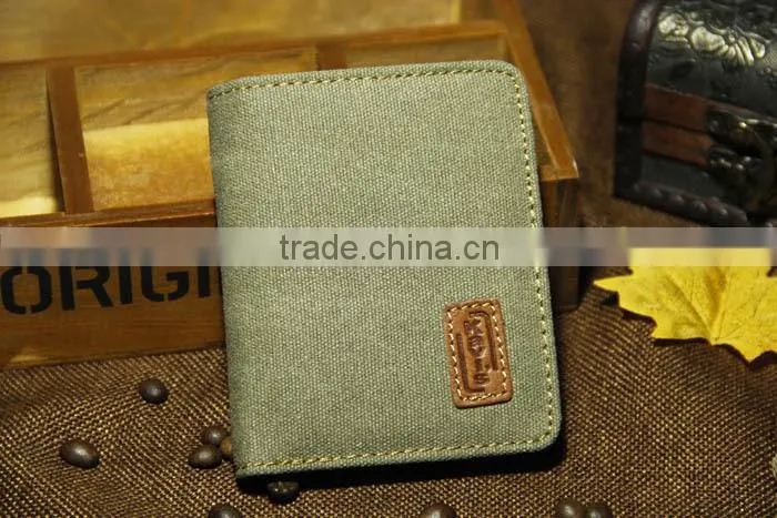 Hot Sell Men's Brown Rugged Canvas & Genuine Leather Bifold Bill Fold Wallet Bag