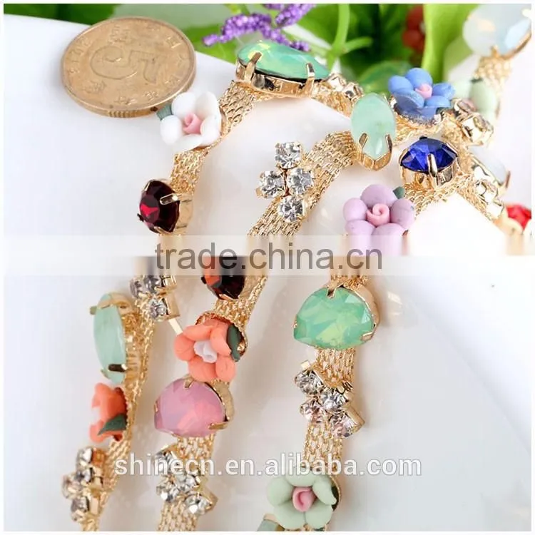 High quality diy flower cup chain YIWU Wholesale Hot fix shining loose Rhinestone chain