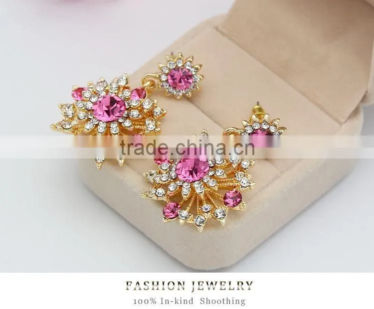 18K Gold Plated Crystal Fashion Lady Sunflower Type Drop Earrings