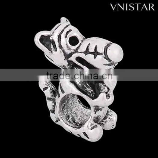Wholesale Vnistar antique silver plated european beads lovely tiger shaped large hole metal beads