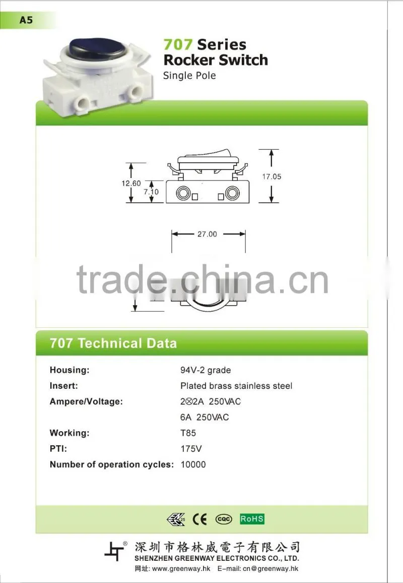single pole Rocker Switch for table-lamps and panel lights