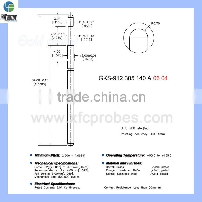--German Quality, China Price-- Battery contact Spring Pogo pin for charger with real gold plated --Alibaba Trade Assurance--
