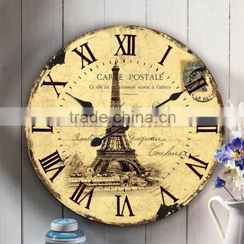 Roman style large size decorative wooden wall clock