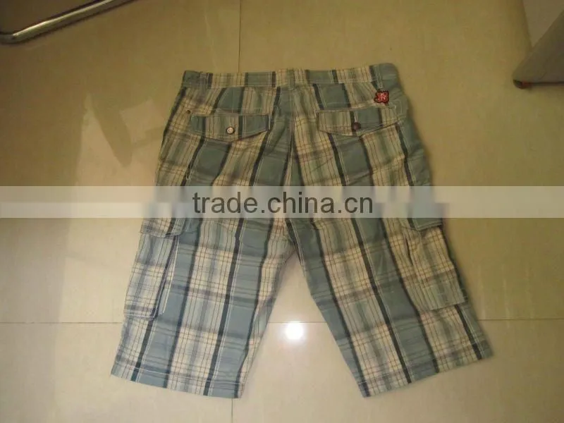 2012 mens fashion plaid cotton cargo bermuda shorts with 6 big pockets